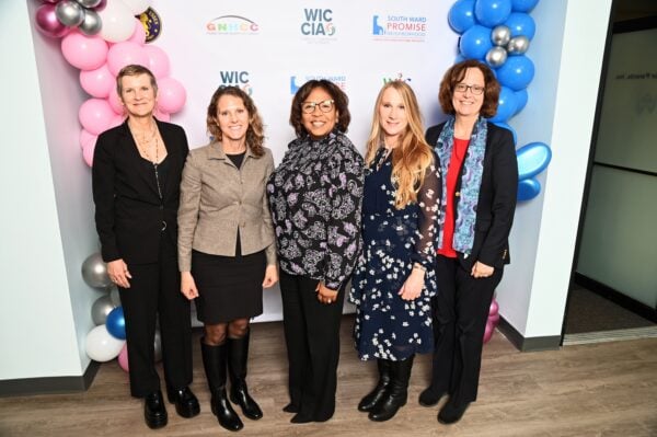 Photograph of Dr. Patty Bennett, Sally Mancini, Susan Stephenson-Martin, Christine Berberich, and Geri Henchy at Rutgers New Jersey Medical School WIC CIAO subgrant kickoff